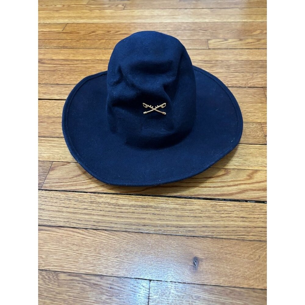 Vintage US Army Cavalry Navy Blue Wool Felt Bucket Hat Sz 7 1/8 w Emblem Pin